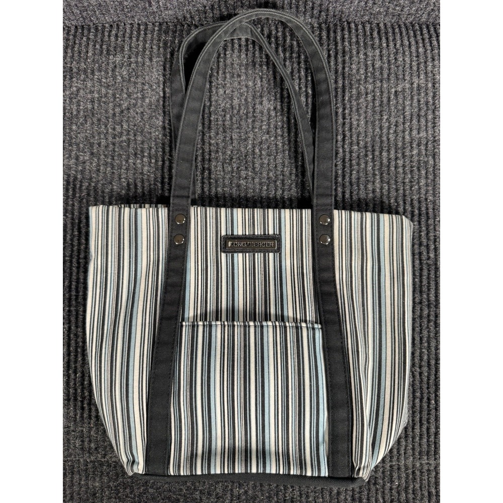 Longaberger Homestead Canvas Tote Bag Purse Striped Blue Black White Medium